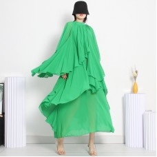 Temperament Elegant Chiffon Skirt Summer New Fashion Stand Collar Cape Sleeve Elegant Layered Dress For Women