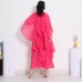 Temperament Elegant Chiffon Skirt Summer New Fashion Stand Collar Cape Sleeve Elegant Layered Dress For Women