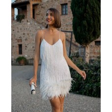 Fashion Fringe Sequin Feather Panel Dress