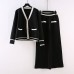 Knitted Wide Leg Pants Suit Women's Autumn New Fashion Ladies Temperament Goddess Fan Two Piece Suit