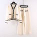 Knitted Wide Leg Pants Suit Women's Autumn New Fashion Ladies Temperament Goddess Fan Two Piece Suit