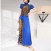 Miyake Pleated Fashion Women's Print Slim Short Sleeve T-Shirt Loose Skirt