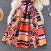Waist Slim Temperament Round Neck Dress Summer Women's Seaside Vacation Sleeveless Printed Midi Skirt