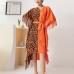 Pleated Print Colorblock Dress New Spring and Autumn Fashion Loose V-Neck Tie Tassel Irregular
