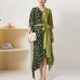 Pleated Print Colorblock Dress New Spring and Autumn Fashion Loose V-Neck Tie Tassel Irregular