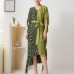 Pleated Print Colorblock Dress New Spring and Autumn Fashion Loose V-Neck Tie Tassel Irregular