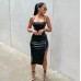New PU Leather Nightclub Style Sexy Backless Straps Solid Color Personality Split Suspender Dress