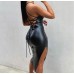New PU Leather Nightclub Style Sexy Backless Straps Solid Color Personality Split Suspender Dress