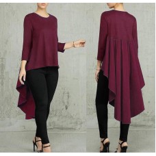 Spring Women's Long Sleeve Pullover Dovetail Irregular Swing Dress