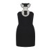 Patchwork Diamonds Dress For Women Halter Collar Sleeveless High Waist Solid Sexy Mini Dresses Summer Patchwork Diamonds Dress For Women Halter Collar Sleeveless High Waist Solid Sexy Mini Dresses Summer