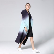 New Fashion Pattern Pleated Leisure Long Sleeve Cardigan Large Lapel Gradient Color Slim Women's Trench Coat