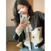 Contrast Color Short Motorcycle Leather Jacket Autumn Women's New Korean Style Design Trend Of Niche Tops