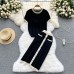 Elegant Knit 2 Piece Set Color Match O-neck Short Sleeve Pullover Top and Elastic Waist Long Skirt Suits Fashion Women Clothes