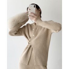 Design Sense Stand Collar Split Knitted Sweater Women's Winter Warm High Waist Casual Wide Leg Pants Two-Piece Set