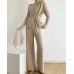 Design Sense Stand Collar Split Knitted Sweater Women's Winter Warm High Waist Casual Wide Leg Pants Two-Piece Set