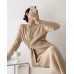 Design Sense Stand Collar Split Knitted Sweater Women's Winter Warm High Waist Casual Wide Leg Pants Two-Piece Set