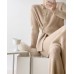 Design Sense Stand Collar Split Knitted Sweater Women's Winter Warm High Waist Casual Wide Leg Pants Two-Piece Set