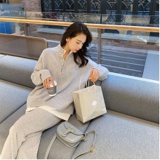 Sportswear Suit Spring And Autumn Women's Knitted Sweater Wide-Leg Pants Casual Two-Piece Set
