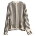 Simple Geometric Stripe Print Silk Crew Neck Long Sleeve Top