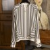Simple Geometric Stripe Print Silk Crew Neck Long Sleeve Top