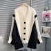 Patchwork Colorblock Knitting Open Stitch Female V Neck Long Sleeve Loose Sweaters For Woman Autumn Fashion Clothes