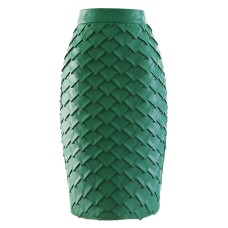 Vintage Knitted Midi Skirt For Women High Waist A Line Patchwork Solid PU Leather Skirts Female Clothes Fashion