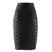 Vintage Knitted Midi Skirt For Women High Waist A Line Patchwork Solid PU Leather Skirts Female Clothes Fashion