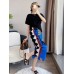 Women Pleated Skirt Printing Elastic Waist Split Elegant One Step Midi Skirts Casual Style Summer Fashion 