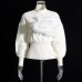 Patchwork Feather Knitting Sweater For Women Stand Collar Lantern Sleeve Solid Minimalist Sweaters Female Clothing