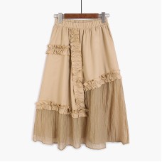 Sweet Skirt In Spring And Summer New Style Fungus Lace Crepe Splicing Loose And Versatile Thin Mid Length Skirt