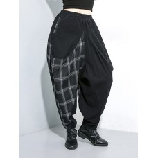High Elastic Waist Black Plaid Long Harem Trousers New Loose Fit Pants Women Fashion Tide Spring Autumn