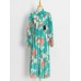French Holiday Style Printed Long Dress Autumn New Stand Collar Lantern Sleeve Long Sleeve Waist Ruffle Dress