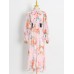 French Holiday Style Printed Long Dress Autumn New Stand Collar Lantern Sleeve Long Sleeve Waist Ruffle Dress