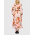 French Holiday Style Printed Long Dress Autumn New Stand Collar Lantern Sleeve Long Sleeve Waist Ruffle Dress
