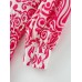 New Women's Vintage Printing Belt Pressed Pleat Hem Lantern Sleeve Loose Long Dress