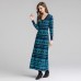 Autumn And Winter Bottoming Long Skirt New Knitting Printing V-Neck Long Sleeve Dress For Women