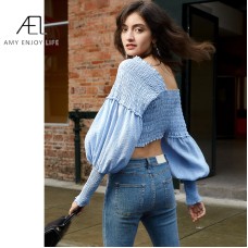Vacation Style Design Sense Niche Irregular Top Bubble Sleeve Multi Wear Shrinkage Short Women's Clothing Spring And Summer New
