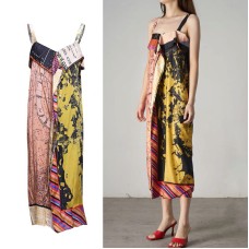 Runway Designer Spaghetti Summer Printed Letter Midi Dress Camisole Sexy Party Straight Dresses