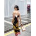 Runway Designer Spaghetti Summer Printed Letter Midi Dress Camisole Sexy Party Straight Dresses