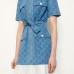 Home Spring And Summer New Women's Denim Patchwork Plaid Lace-Up Dress