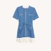 Home Spring And Summer New Women's Denim Patchwork Plaid Lace-Up Dress