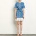 Home Spring And Summer New Women's Denim Patchwork Plaid Lace-Up Dress