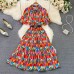 New Turn-Down Collar High Waist Slim Plaid Printed A-Line Dress Elegant Fashion Casual Single Breasted Dress With Belt