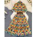 New Turn-Down Collar High Waist Slim Plaid Printed A-Line Dress Elegant Fashion Casual Single Breasted Dress With Belt