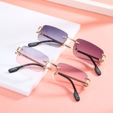 Square Rimless Sunglasses With Cut Edges For Women's Fashion Ins Style Street Sunglasses Personality Small Glasses