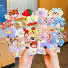 Milk Coffee Color Children's Plush Hairpin Net Red Bangs Side Hair Clip Autumn And Winter Lovely Japanese Clip