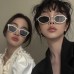 Korean Version Diamond Inlaid Sunglasses Women's Oval Fashion Trend Decorative Mirror Full Diamond Chic New Vintage Sunglasses