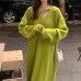 Korean Version Personality V-Neck Knitted Dress For Women New Autumn Wear Hepburn Loose Straight Long Skirt