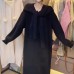 Korean Version Personality V-Neck Knitted Dress For Women New Autumn Wear Hepburn Loose Straight Long Skirt