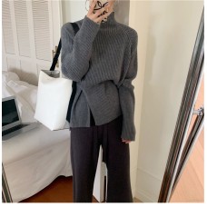 High Collar Sweater Women's Korean Edition Autumn and Winter Long Sleeve Top Design Sense Small Retro Split Knitwear